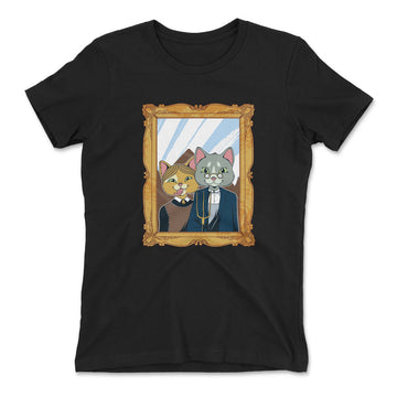 American Gothic Cats Womens T-Shirt in Black color